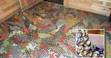 creative inexpensive flooring ideas, Bottle-Cap-mounted-Flooring, creative inexpensive flooring ideas,