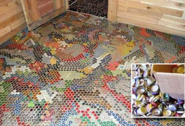 creative inexpensive flooring ideas, Bottle-Cap-mounted-Flooring, creative inexpensive flooring ideas,