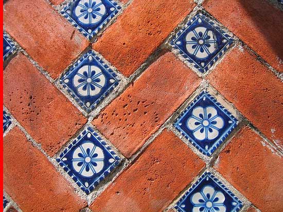 Tile-and-Brick-Combination-Flooring, creative inexpensive flooring ideas