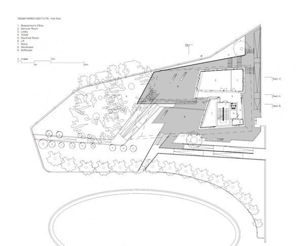 zaha hadid, Issam Fares Institute, architectural drawings,