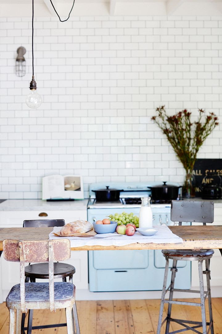 Consider colored appliances for a white kitchen for a little bit of contrast