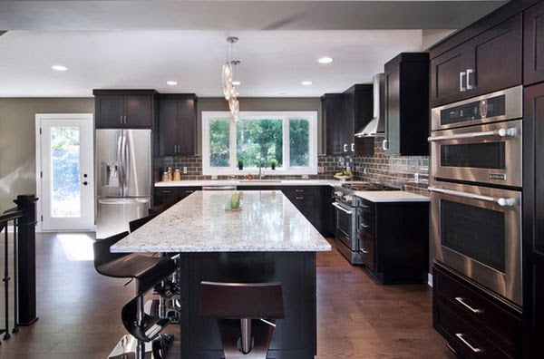 If you have black furniture, pick a backsplash in a lighter shade