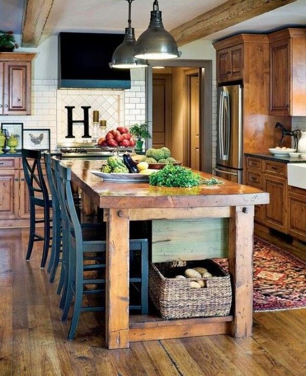 The subway tile backsplash looks great combined with the rustic island, Kitchen Backsplash Tiles,