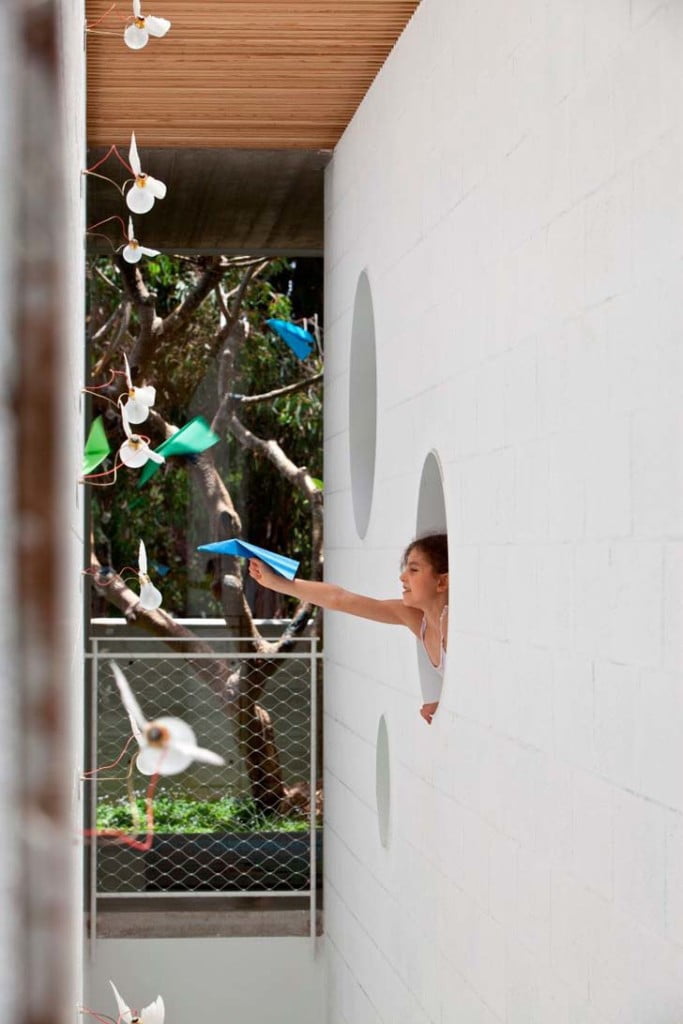 circular window in concrete wall,