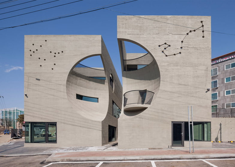 Two Moon Junction, Twin House, Architectural Designs, Concave Exposed Concrete Texture Facades, Ar. Moon Hoon, Seoul, South Korea,