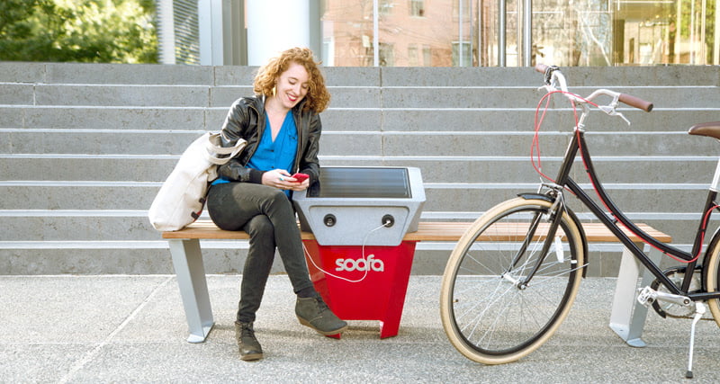 Soofa’s solar bench lets people charge electronics on city streets for free 3