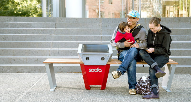 Soofa’s solar bench lets people charge electronics on city streets for free