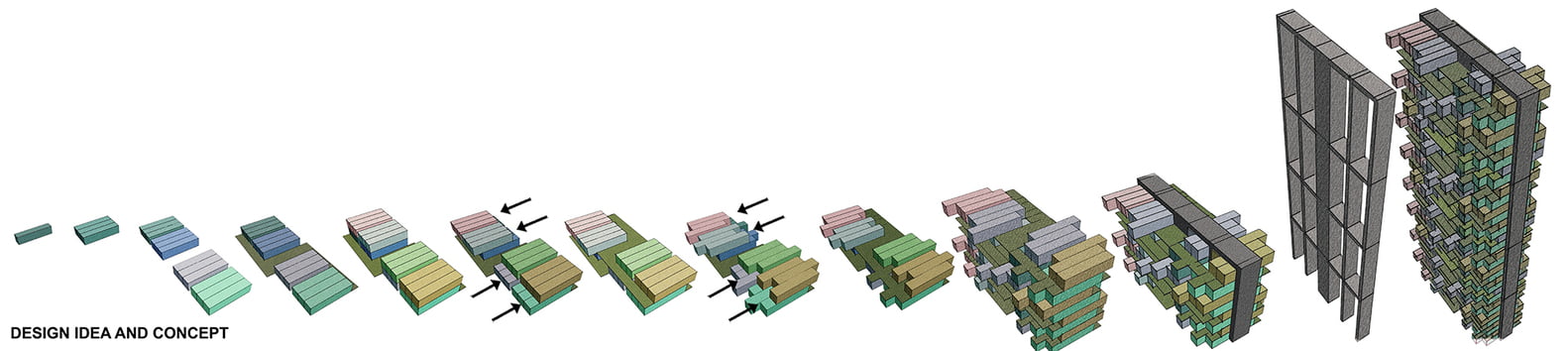 CONCEPT STACKING DIAGRAM for Shipping Container Homes Skyscraper For Dharavi Slum