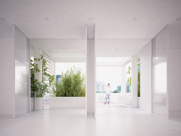air-purifying vegetation uses the grid on the façade as a giant trellis