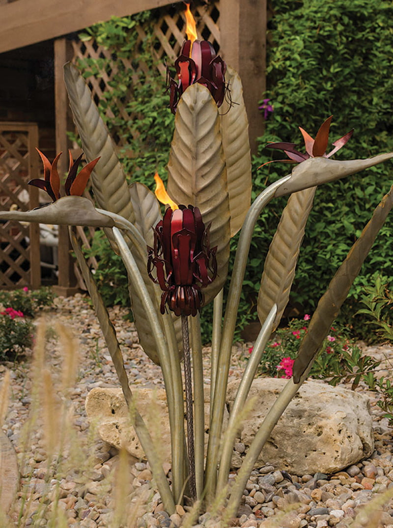 Birds of Paradise Statue with two garden lamps 2