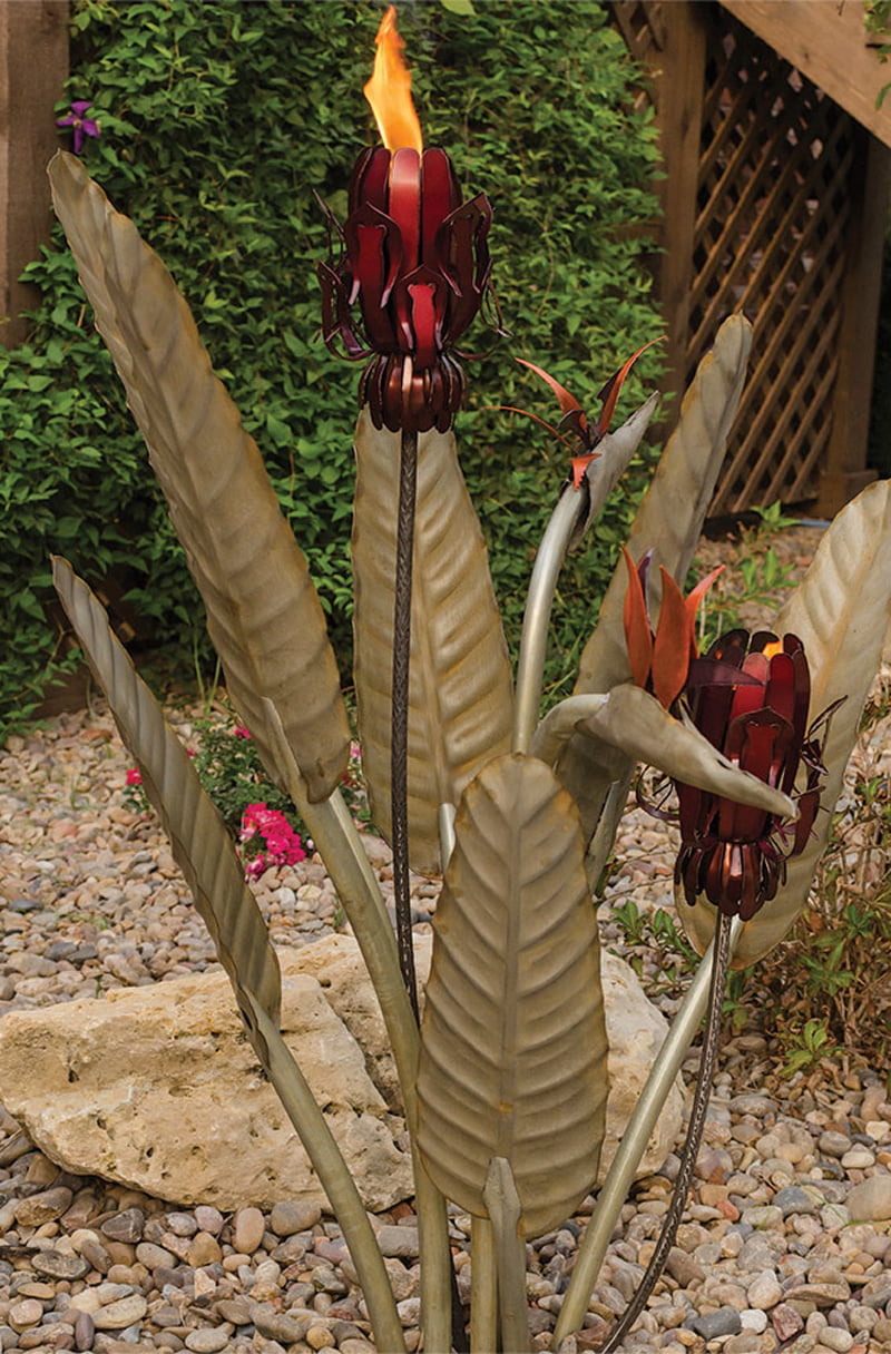 Birds of Paradise Statue with two garden lamps