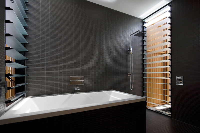 black and white bathroom is from a home in Sydney, Australia, designed by CplusC Architectural Workshop