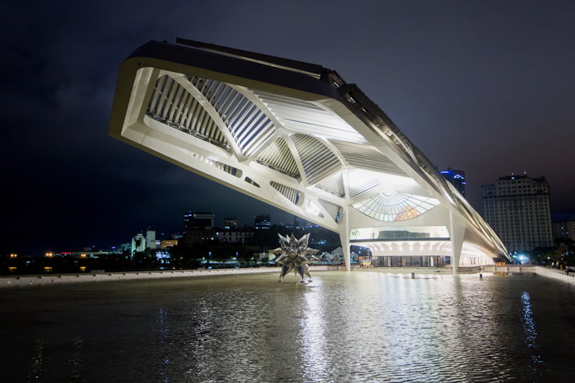 New Museum of Tomorrow brightly illuminated at night