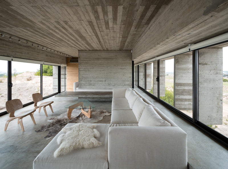 exposed concrete modern house living room interior space