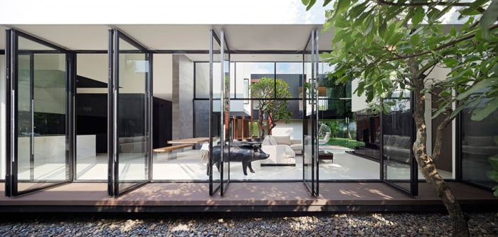 Full height window towards internal courtyard