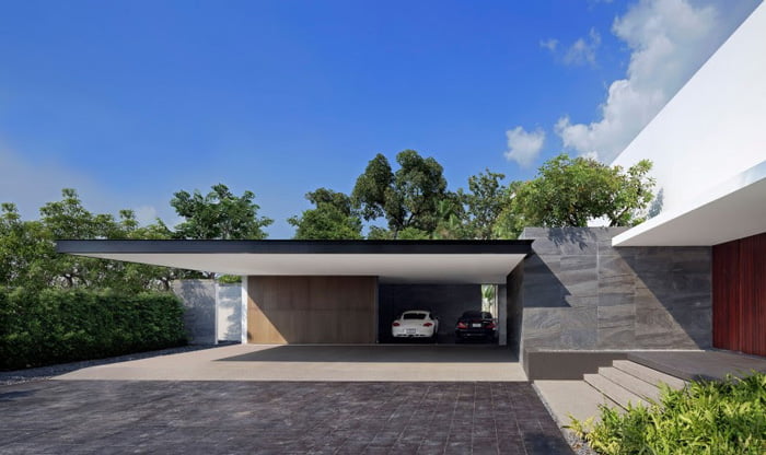 Modern Entrance porch with car park