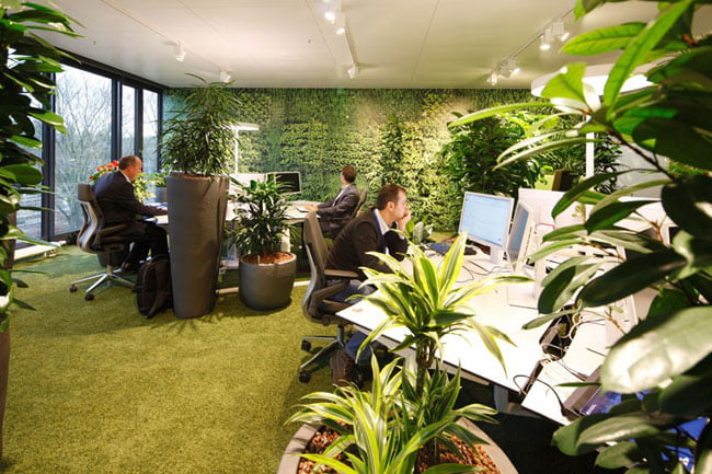 first & second floor work area with garden typology in team bank’s new german HQ