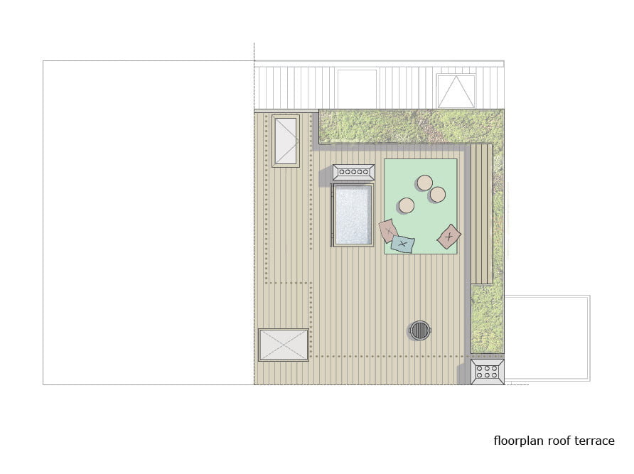 rooftop garden and deck of penthouse design plan