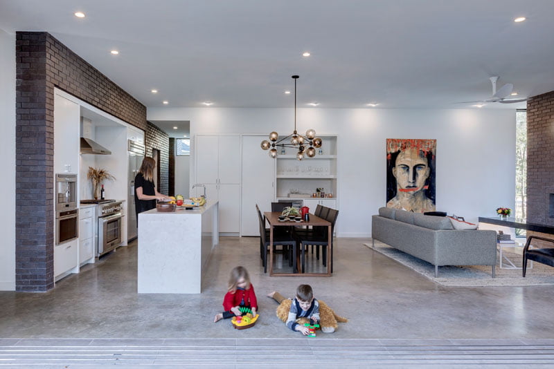 living kitchen space with sliding door full size