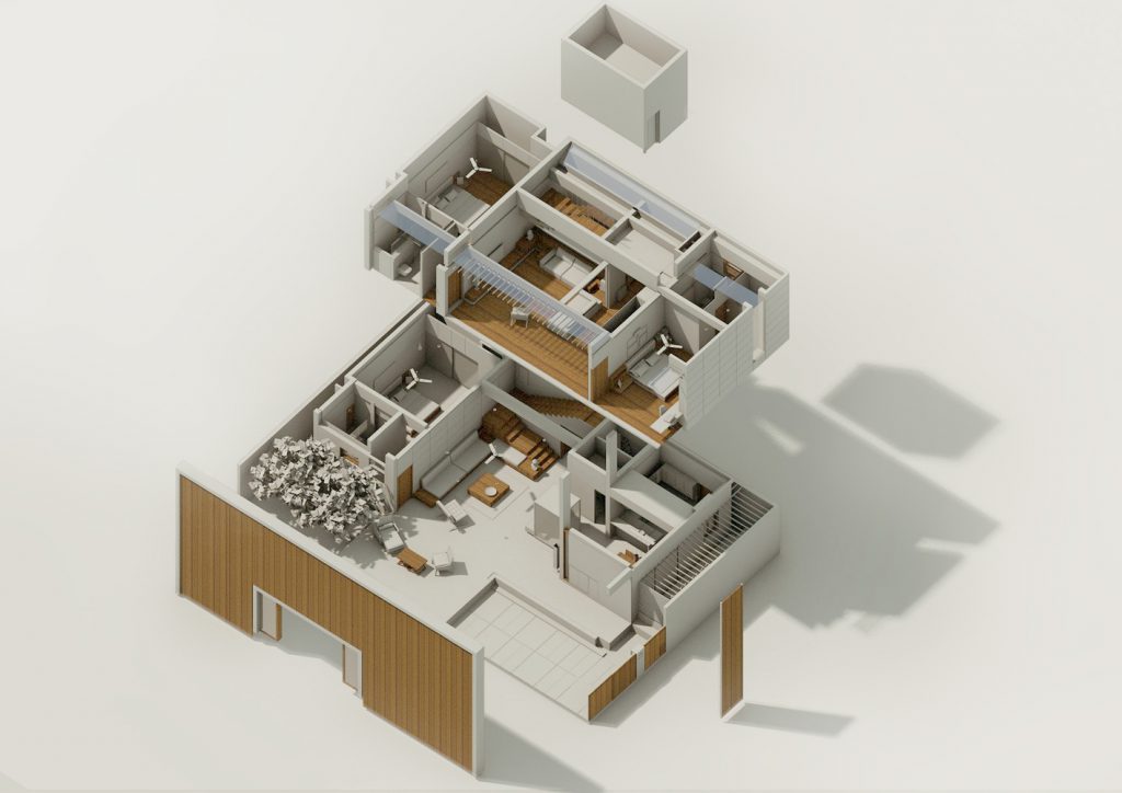 AXONOMETRIC of Badri Residence A Modern Indian House Architecture Paradigm