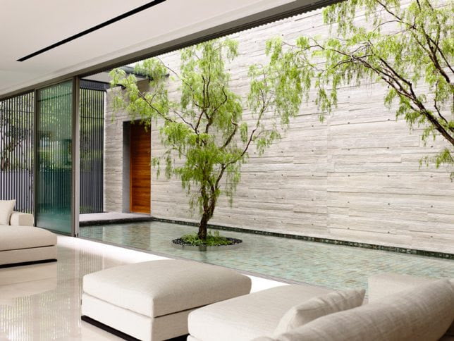 Private Courtyard in geometric shape concrete house