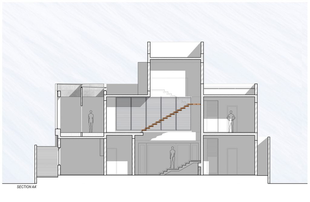 SECTION_AA' of Badri Residence A Modern Indian House Architecture Paradigm