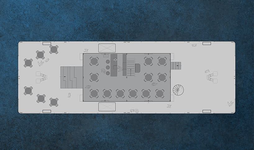 floor plan of floating barge restaurants on the water