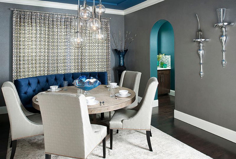 gray and white dining room,