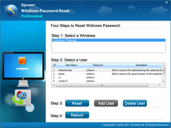 Windows Password Reset screen,