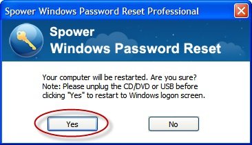 click yes to finish resetting password on Asus laptop,