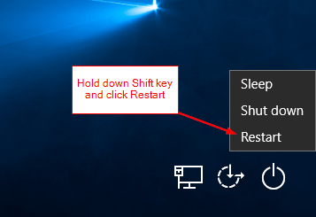 click shift and restart together,