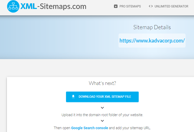 Export XML Sitemap from Online Sitemap Generator
