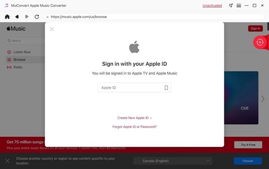 Log in Apple ID Apple Music Converter