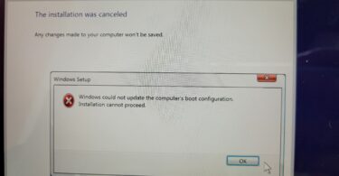 windows could not update the computer's boot configuration. installation cannot proceed