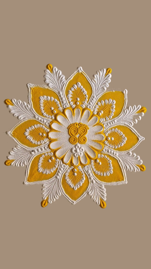 yellow white rangoli design